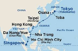 Japán - Hong Kong - Vietnam - Szingapúr karácsonyi, szilveszteri hajóút útvonal